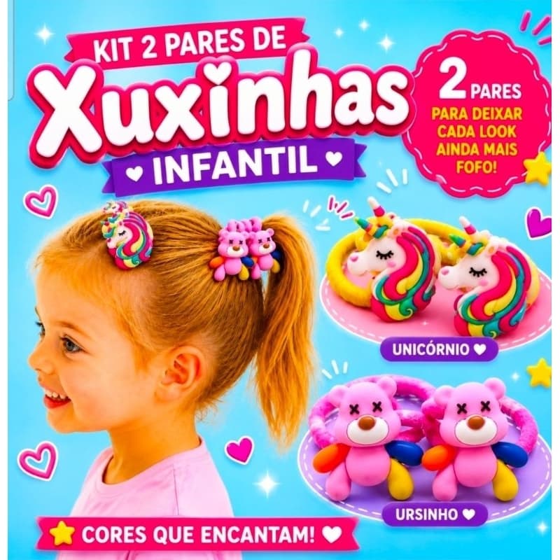 Xuxinha para Cabelo Criança Personagens Fofo Kit 2 pares