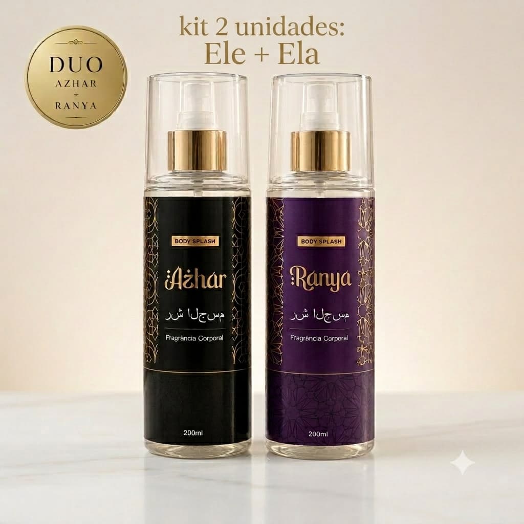 Kit Body Splash Masculino e Feminino 2x200ml Perfume Corporal Alta Fixação Azhar Ranya