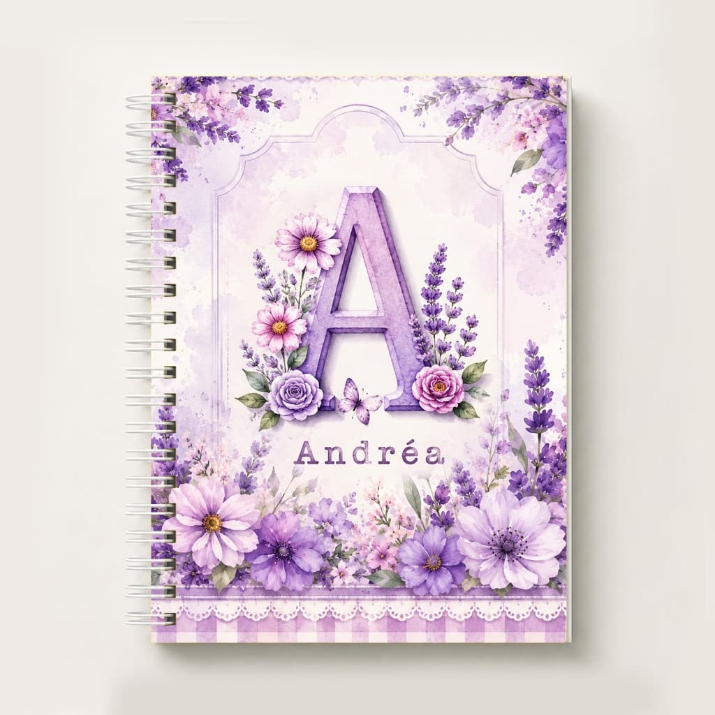 Caderno Personalizado A5 Floral Lilás – Envie o Nome no Chat | Caderno de Oração, Anotações