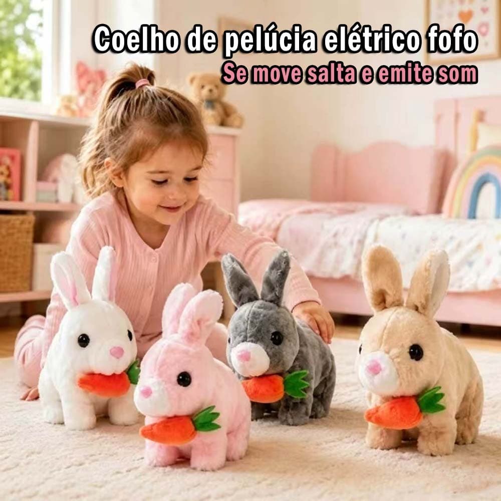 Brinquedo Bichinho Coelho Pelúcia Coelhinho Elétrico Infantil Para Caminhar e Pular - Presente Ideal Infantil！