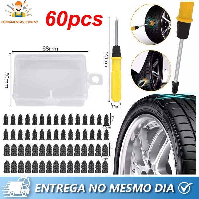 Kit com 60 parafusos Reparo De Pneus Sem Câmara Auto-Roscantes Borracha Para Moto Carro Bicicleta