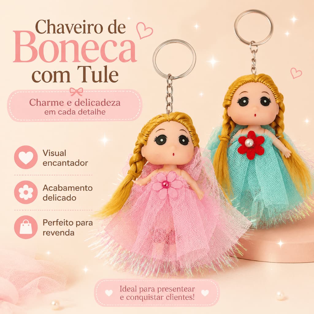 Chaveiro de Boneca Princesa com Tule