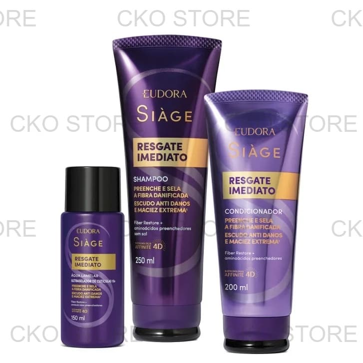 EUDORA KIT Siàge Resgate Imediato: Shampoo 250ml + Condicionador 200ml + Água Lamelar 150ml