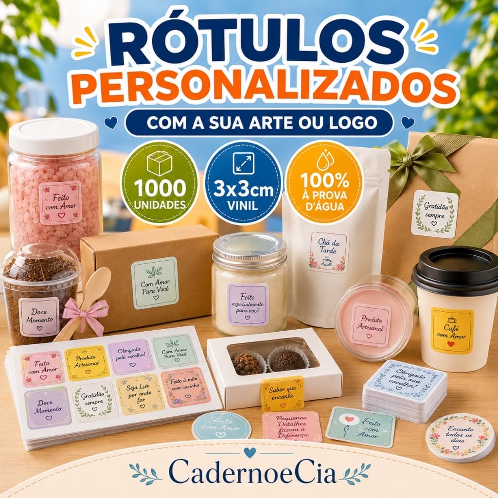 Kit 1000 Rótulos Adesivos 3x3cm - 100% a prova d'agua