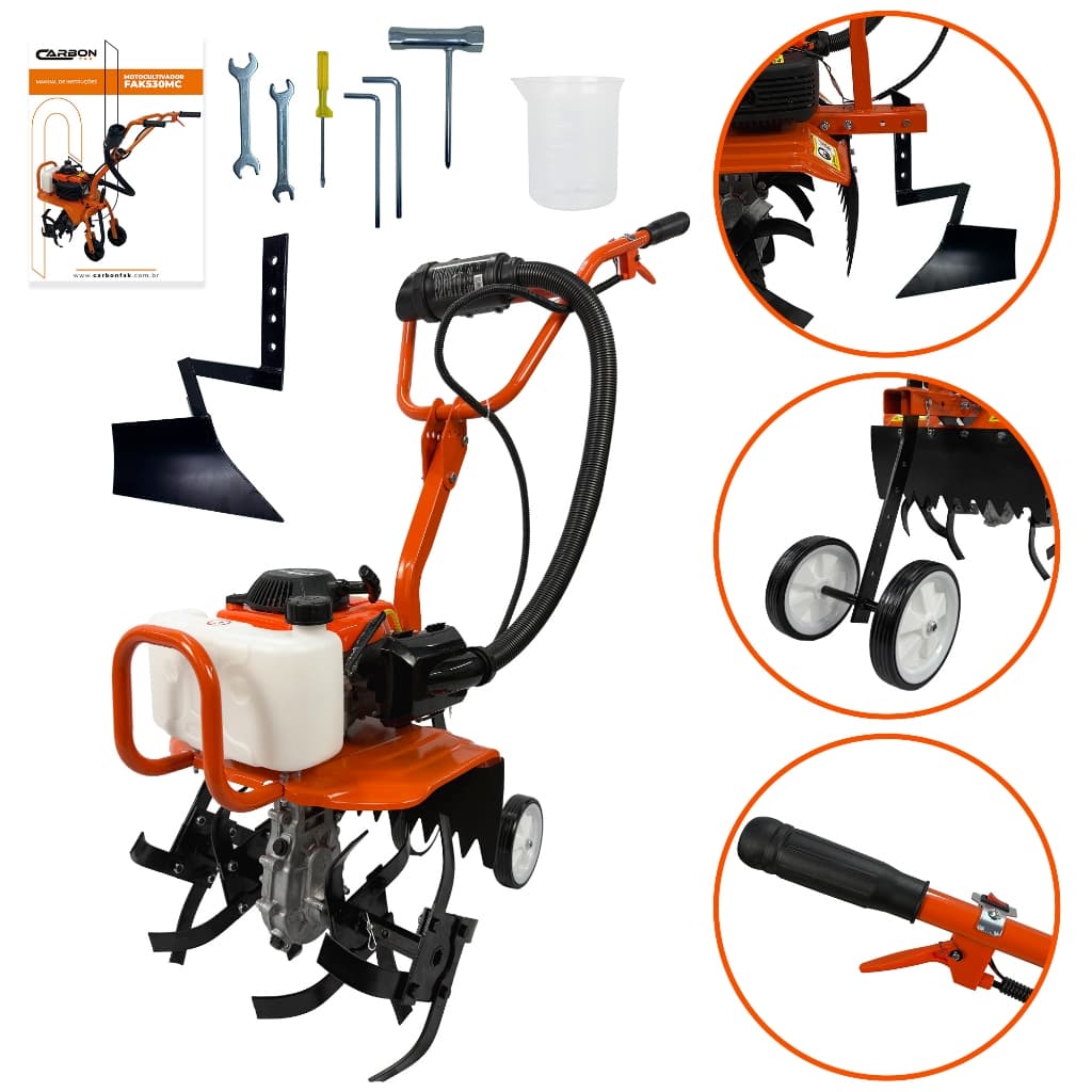 Motocultivador de Solo a Gasolina 3,6HP 53cc com Lâminas Cultivadoras + Sulcador FAK530MC Carbon Fak