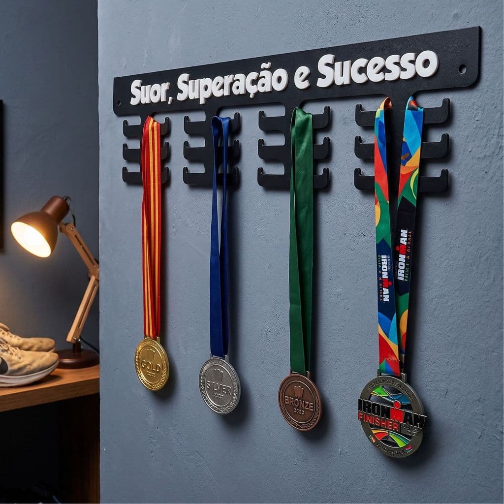 Porta Medalhas de Parede com Frase Motivacional MDF
