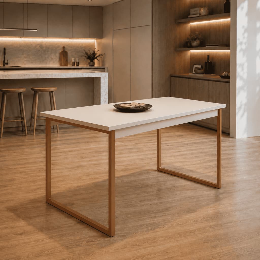 Mesa Jantar Cozinha Manu Estilo Industrial 110x70  CM Tampo 100% MDF 15mm Estrutura Aço Pintado Sala Jantar  - AV