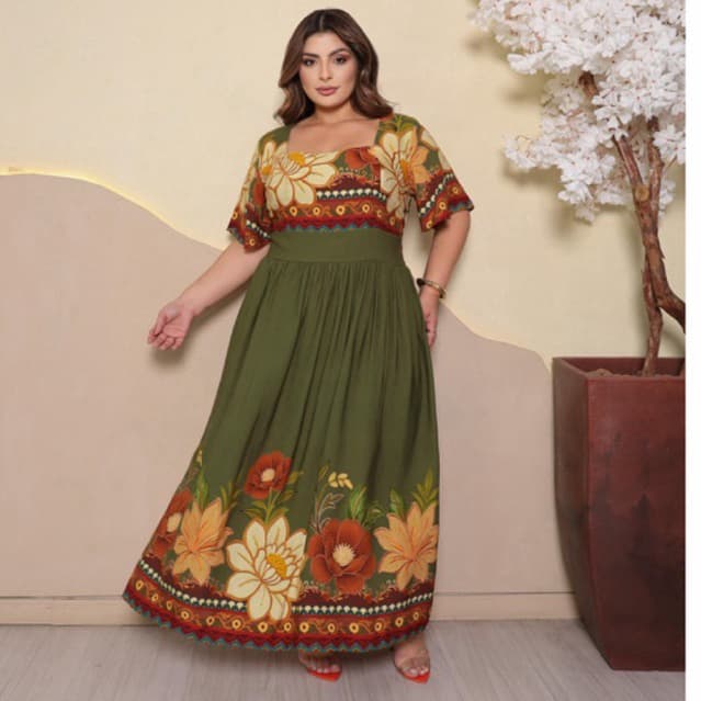 Vestido Longo Feminino Plus Size Moda Evangélica Elegante Manga Curta Cintura Marcada Inverno 2026 Vestido Midi Maxi