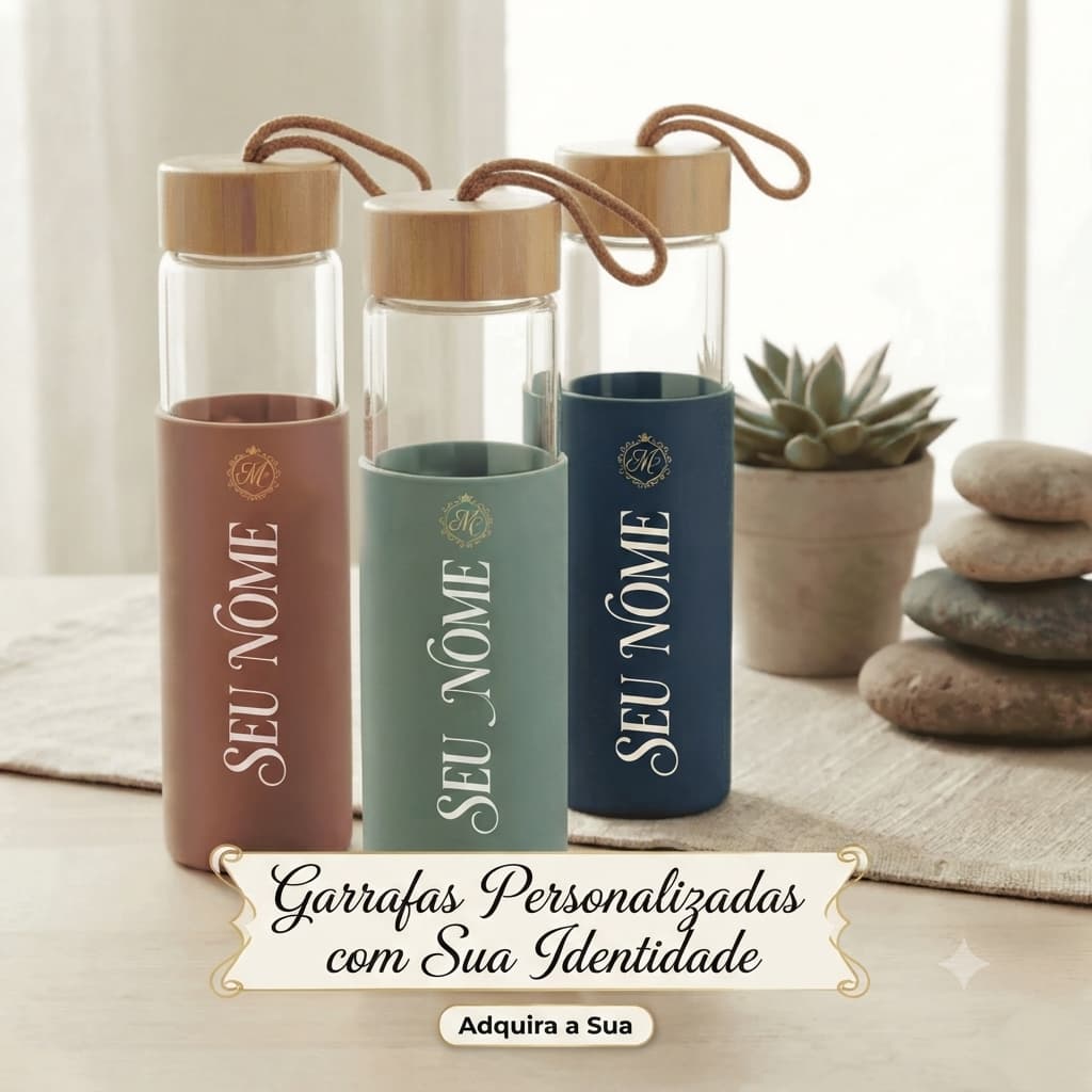 Garrafa de Vidro 750ml com Nome Gravado | Tampa de Bambu e Alça