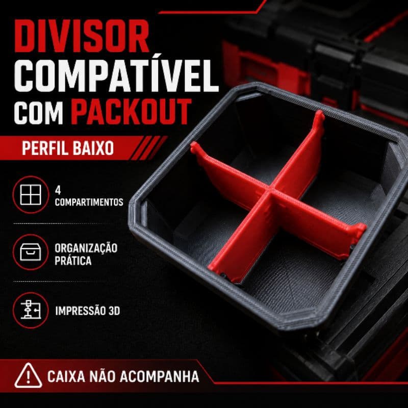 Divisor Organizador Compatível com Milwaukee Packout Perfil Baixo Impressão 3D