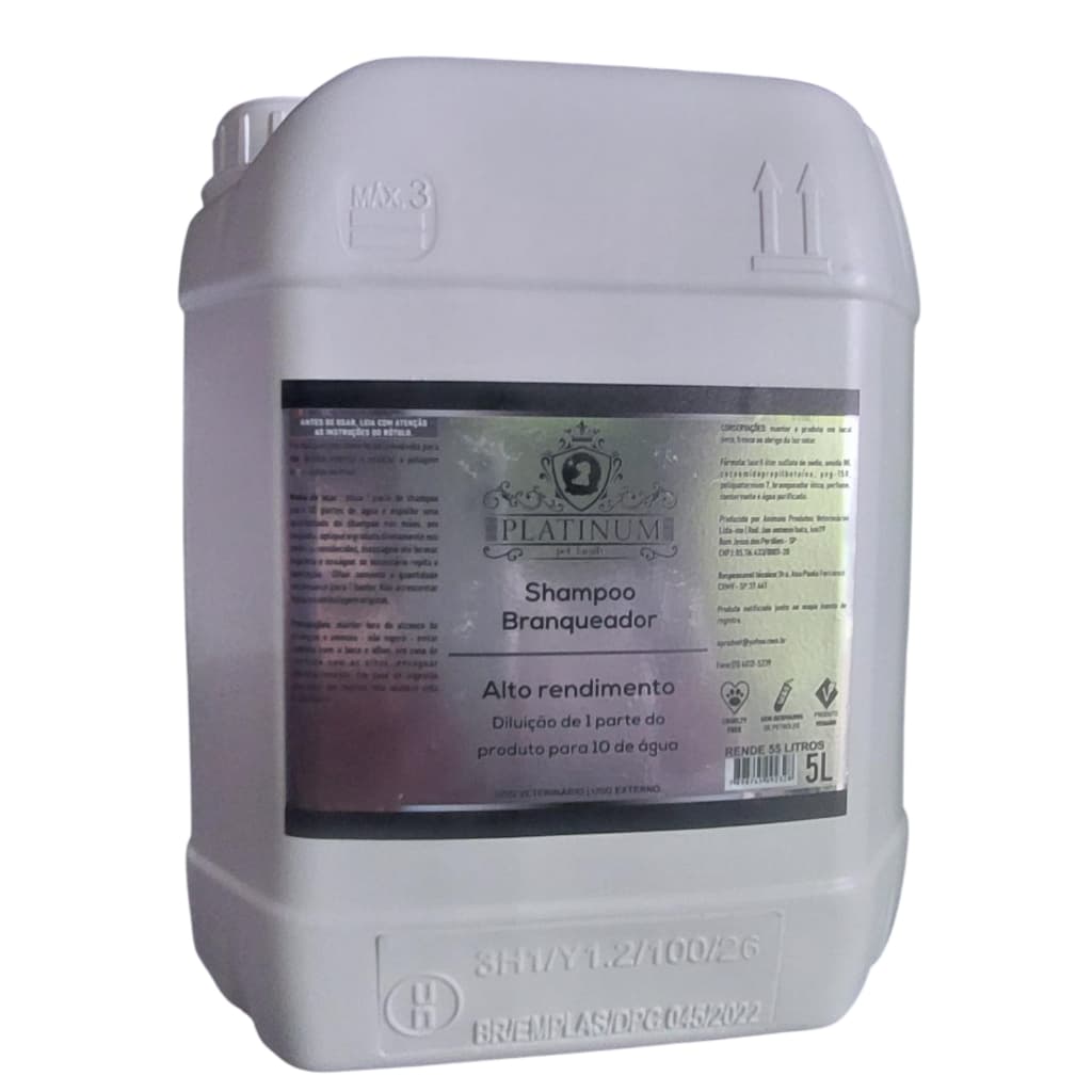 Shampoo Branqueador PLATINUM Pet Family Alto Rendimento Cães e Gatos Banho e Tosa