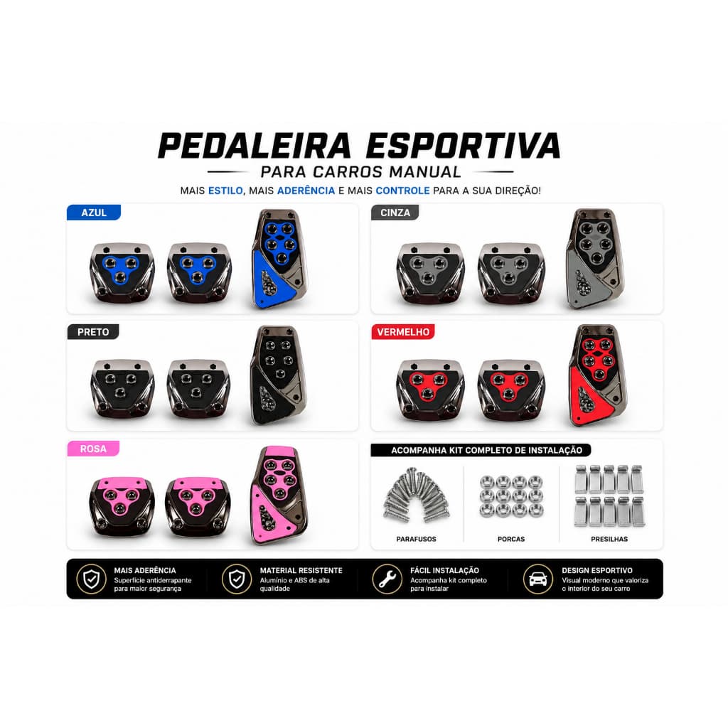 Pedaleiras Esportivas Automotiva Carro Tuning Kit 3 Peças