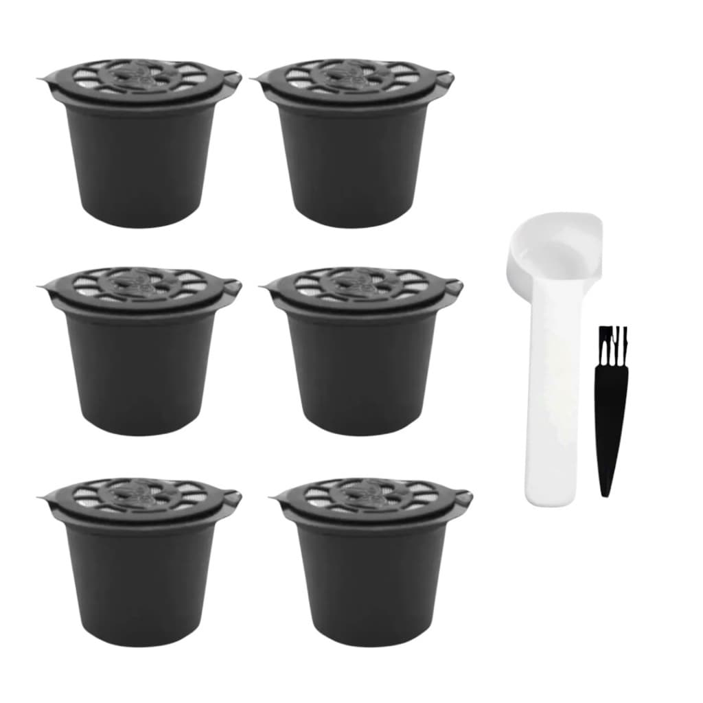 Kit 6 Cápsulas Reutilizáveis + Tamper Compatível Nespresso Café Cafeteira