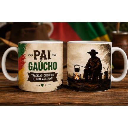 Caneca Pai Gaúcho 325ml Porcelana Presente Dia dos Pais Tradição Chimarrão Personalizada Criativa RS
