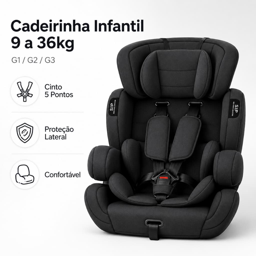 Cadeirinha Infantil para Auto 9 a 36kg G1 G2 G3 Cinto 5 Pontos Assento Booster Carro Bebê Criança