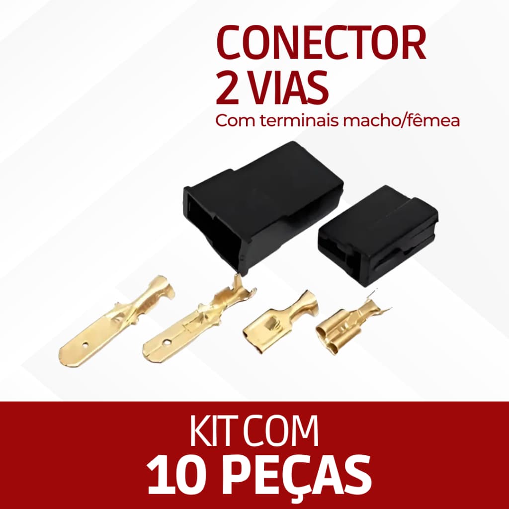 Kit 10 Peças - Conector 2 Vias Preto Com Terminais Macho-femea 6,3