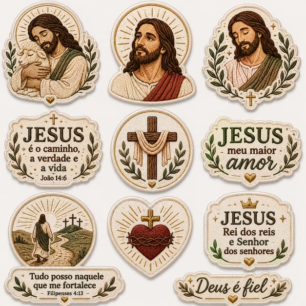 Adesivos Cristãos Estilo Bordado – Jesus | Perfeitos para Bíblia, Devocional, Caderno e Presentes