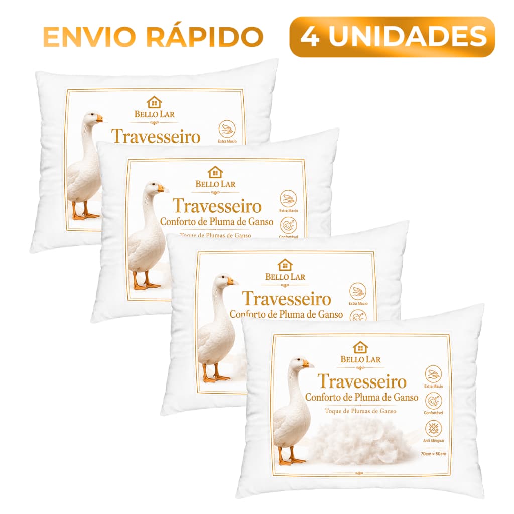 Kit 4 e 2 Travesseiros Toque Pluma de Ganso Extra Macio Confortável Antiácaro 50x70cm