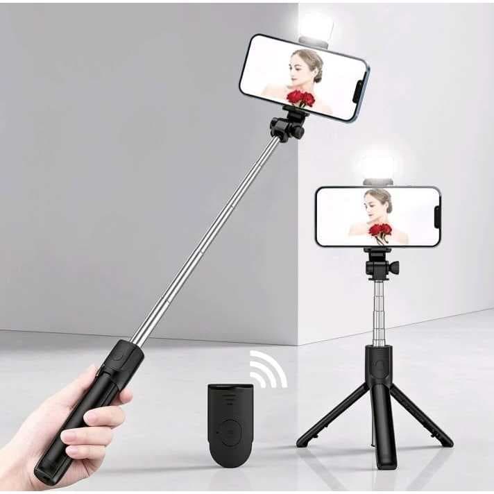 Bastão de Selfie Bluetooth Sem Fio Tripé Com Luz LED