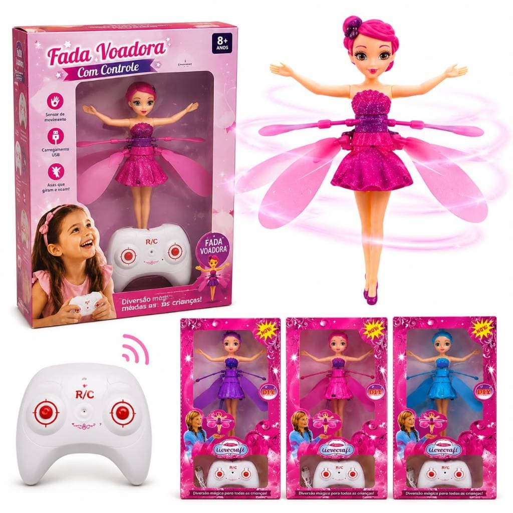 Boneca Fada Princesa Voadora com Controle Brinquedo Drone Infantil para Meninas