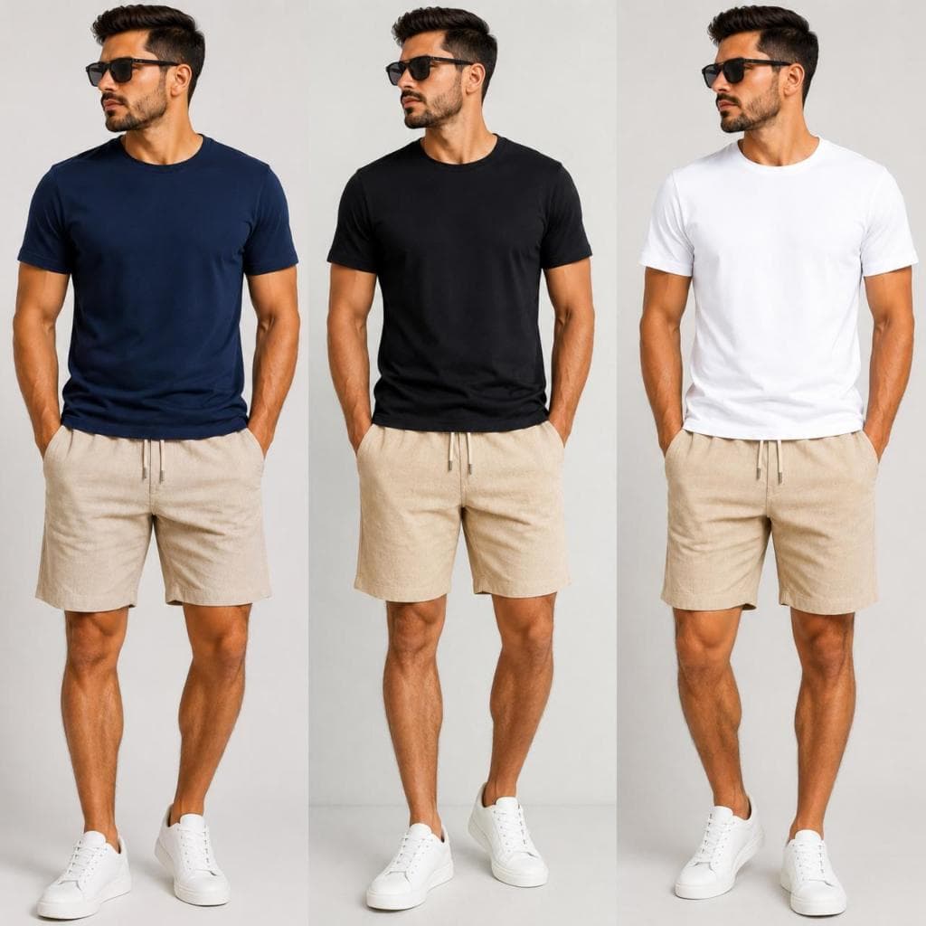 Conjunto Masculino Camiseta Básica e Short de Linho Casual Algodão Premium Verão Confortável