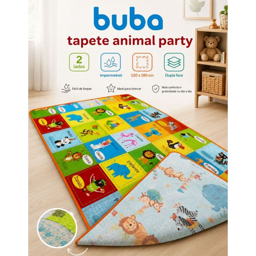 Tapete Almofada Atividades Bebê Buba Animal Party Interativo Antiderrapante BPA Free Macio