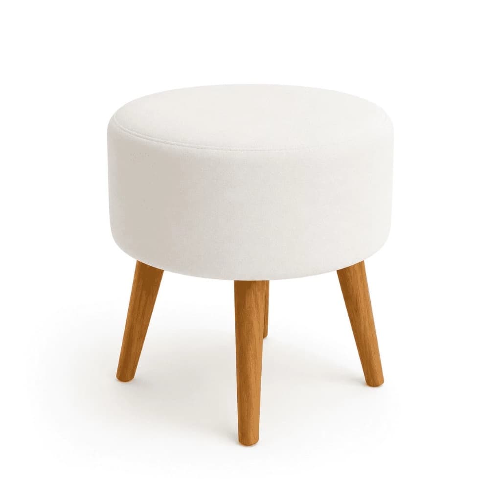 Puff Redondo Decorativo Assento Veludo Base Palito Madeira Banqueta Sala Quarto Recepção Consultório