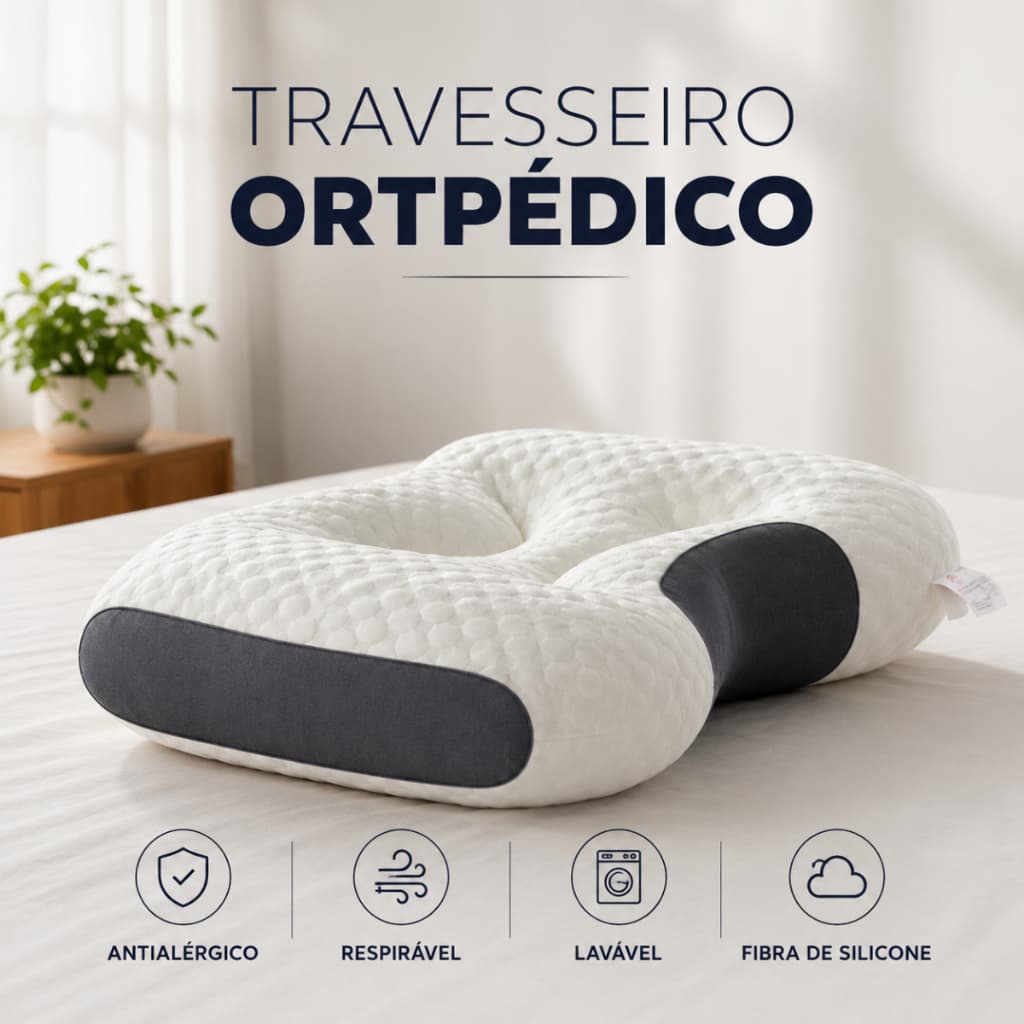 Travesseiro Ortopédico Cervical Anatômico Antialérgico Fibra Silicone Lavável