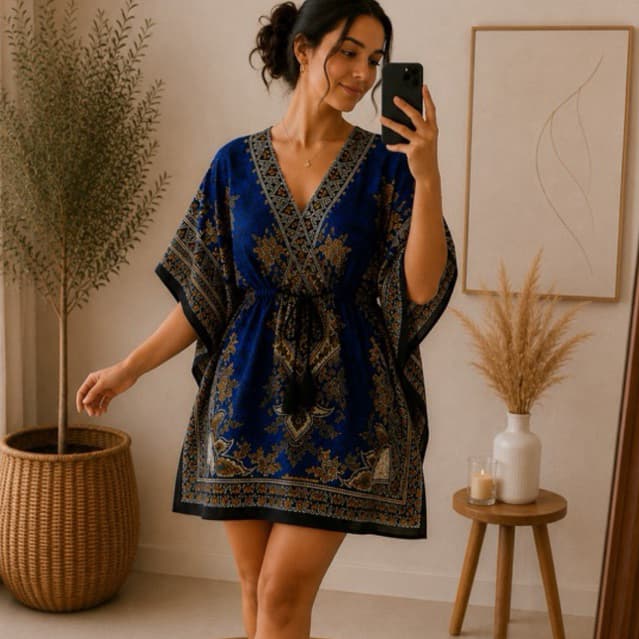 Kaftan Indiana Curto com Modelagem Solta e Ajuste na Cintura