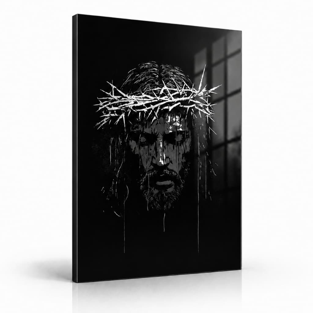 Quadro Decorativo Jesus Cristo Coroa De Espinhos Preto E Branco Premium Sala quarto