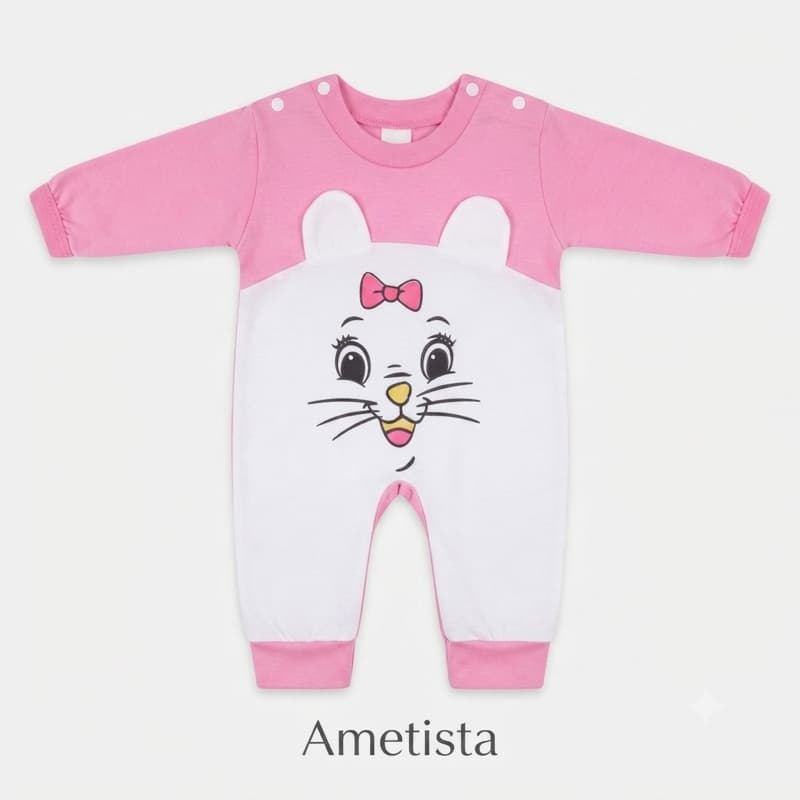Macacão Bebê Menina Vira pé Gatinha 100% Algodão RN Recém-Nascido Manga Longa 0 a 3 Meses Moda Infaltil