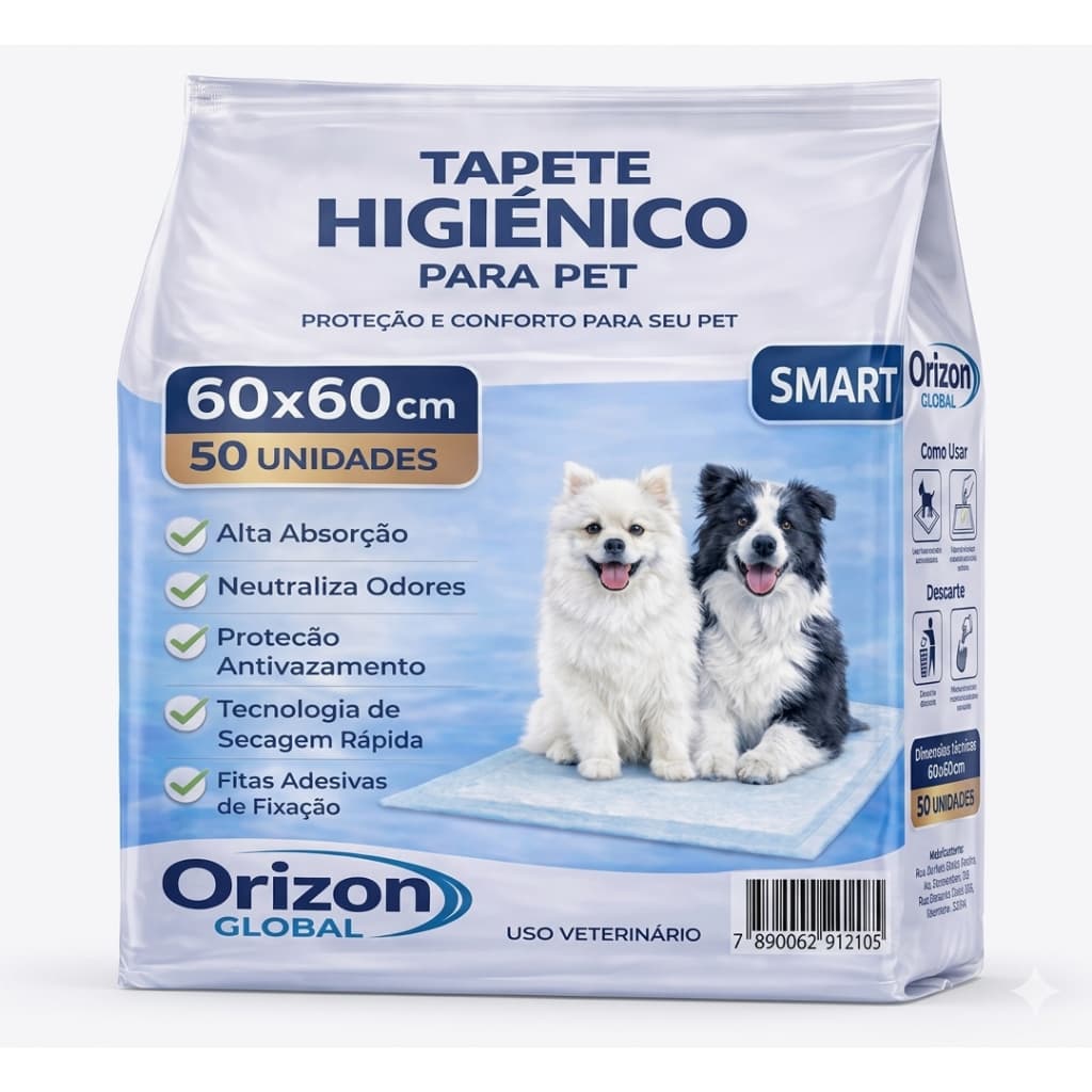 Tapete Higiênico para Cães Smart 50 Unidades (60x60) Alta absorção neutraliza odores secagem rápida anti-vazamento manta