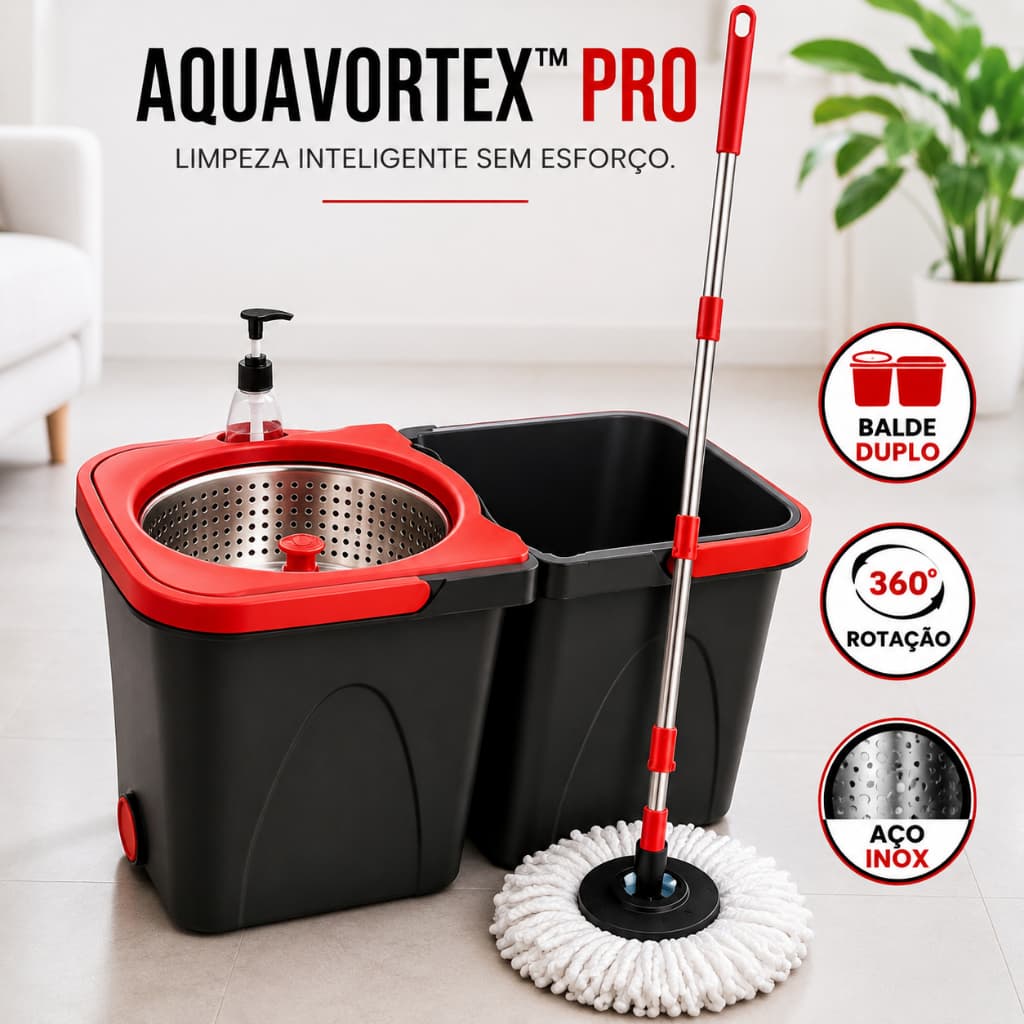 Mop Giratório 360° Balde Duplo Centrífuga Aço Inox Refil Microfibra Cabo Ajustável 13L