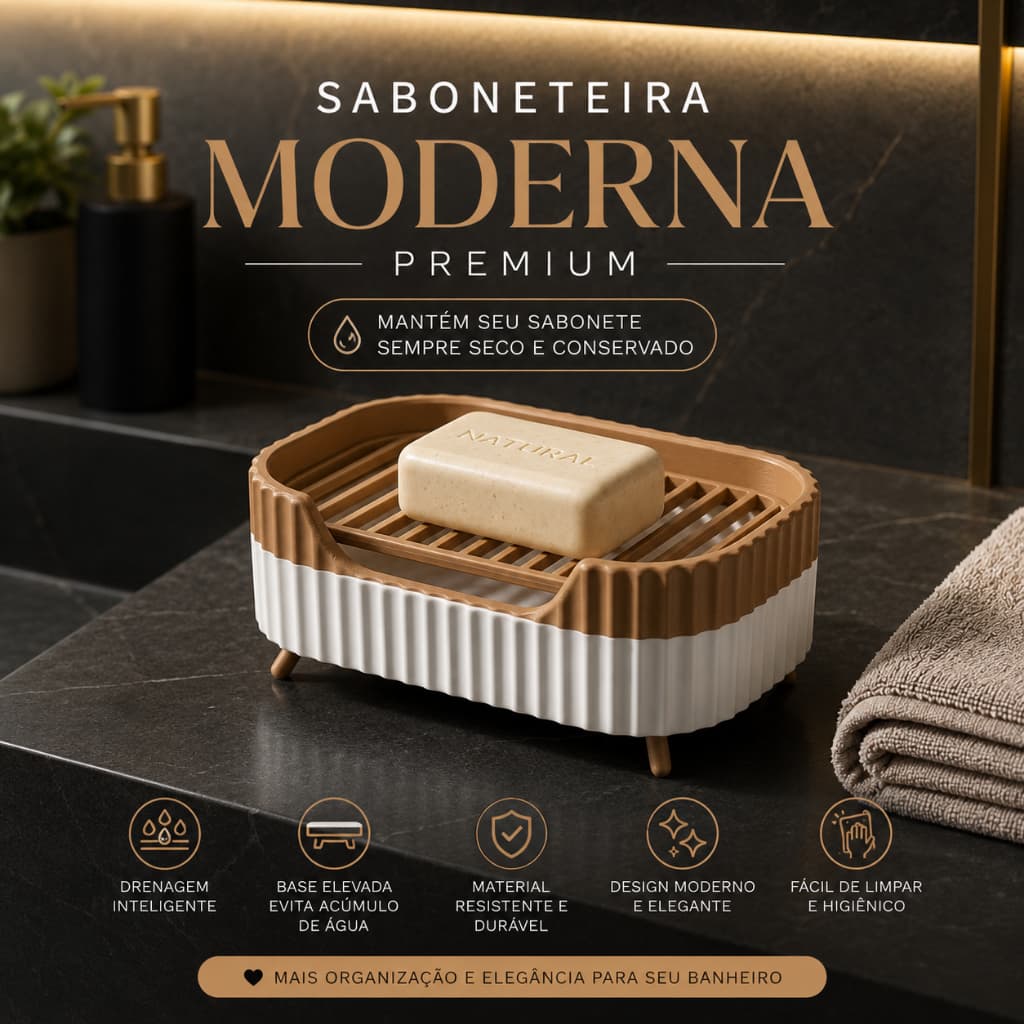 Saboneteira Moderna Premium com Grade Removível Drenante Porta Sabonete Banheiro Lavabo Luxo