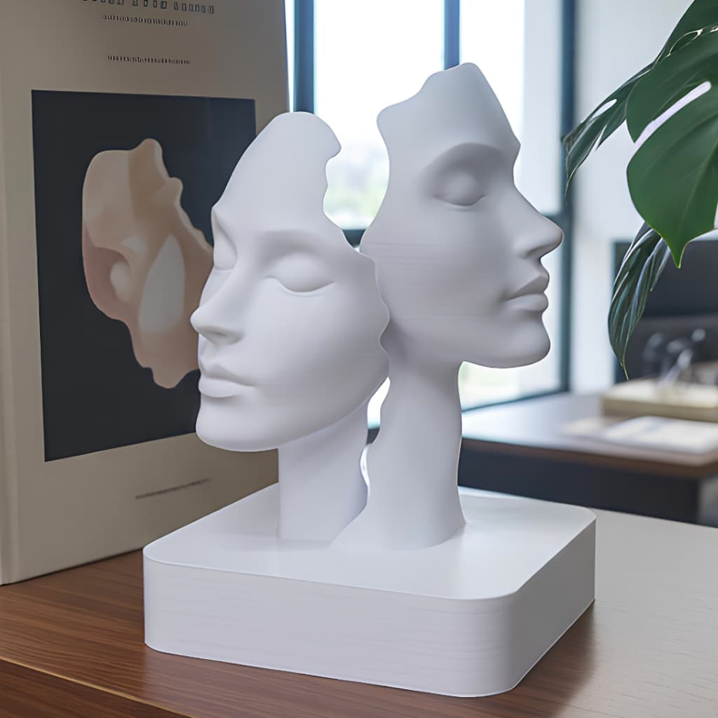 Estátua Escultura Decorativa Duas Faces Busto Minimalista Branco Fosco Moderno Escritório Luxo