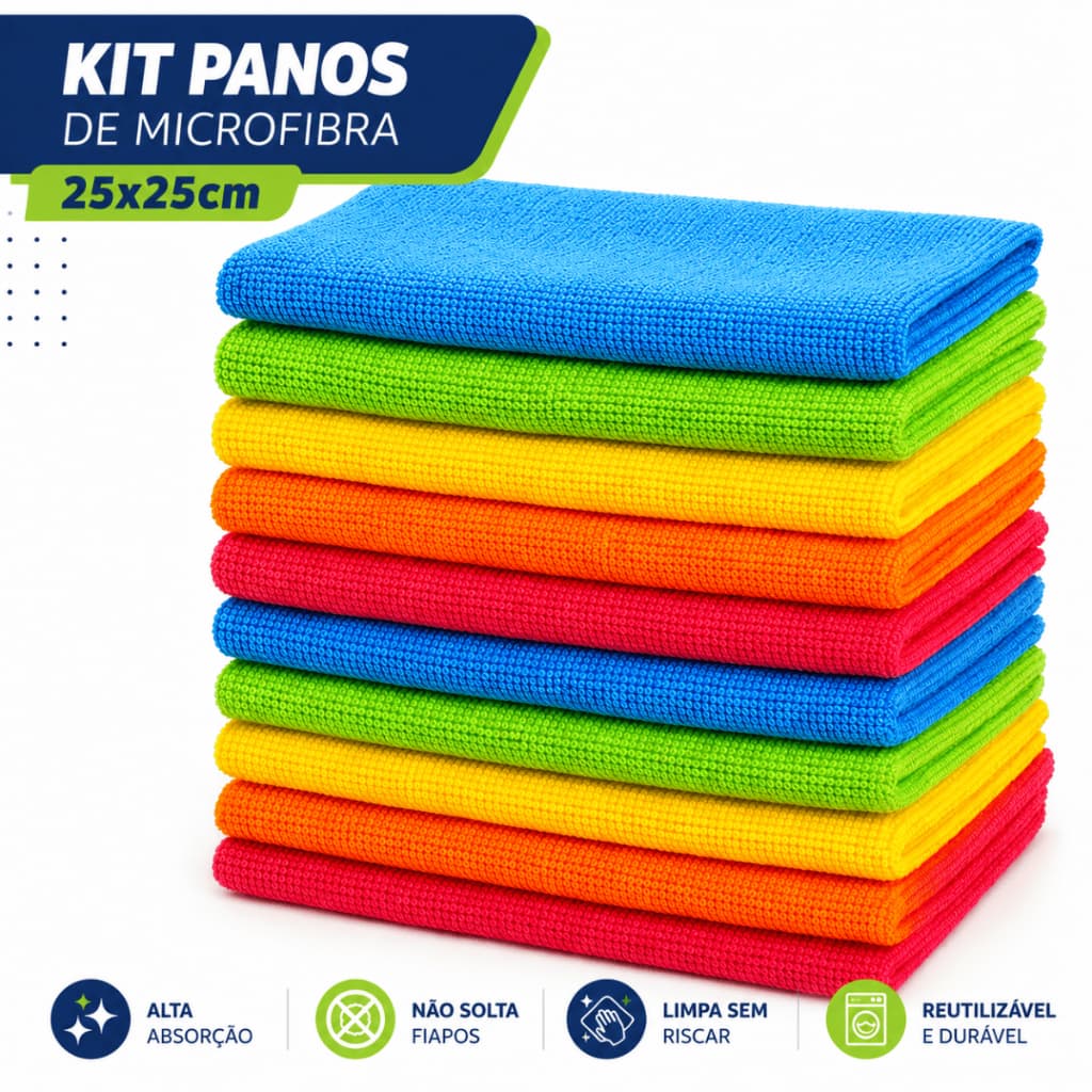 Kit Panos De Limpeza em Microfibra Alta Absorção Multiuso Toalha 25x25cm Direto Da Fábrica
