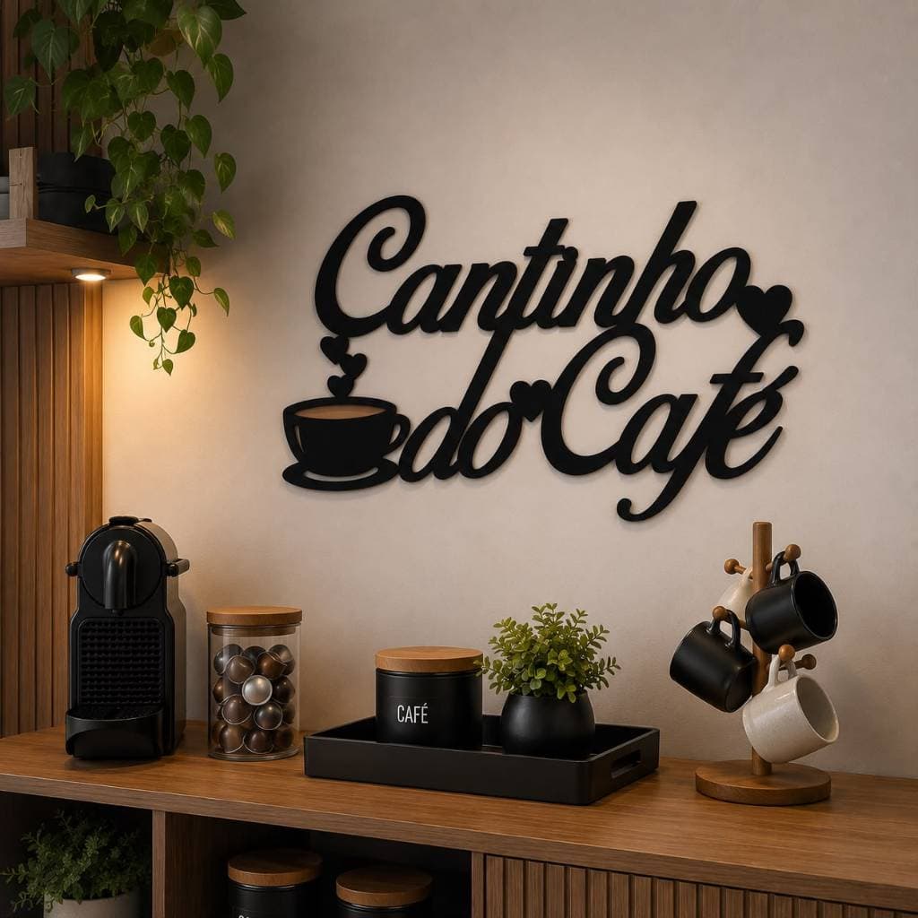 Cantinho Do Café  Frase Decorativa  Com Corações Elegantes Envio Imediato