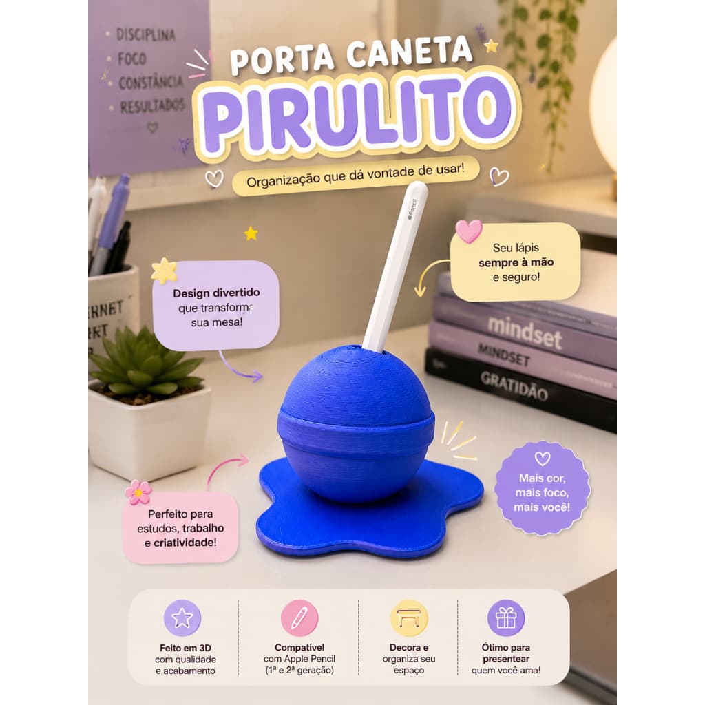 Porta Caneta Touch Decorativo Estilo Pirulito