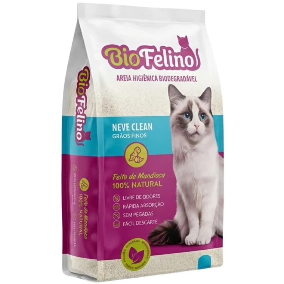 Areia Para Gatos 100% Mandioca Biofelino 2kg Grãos Finos