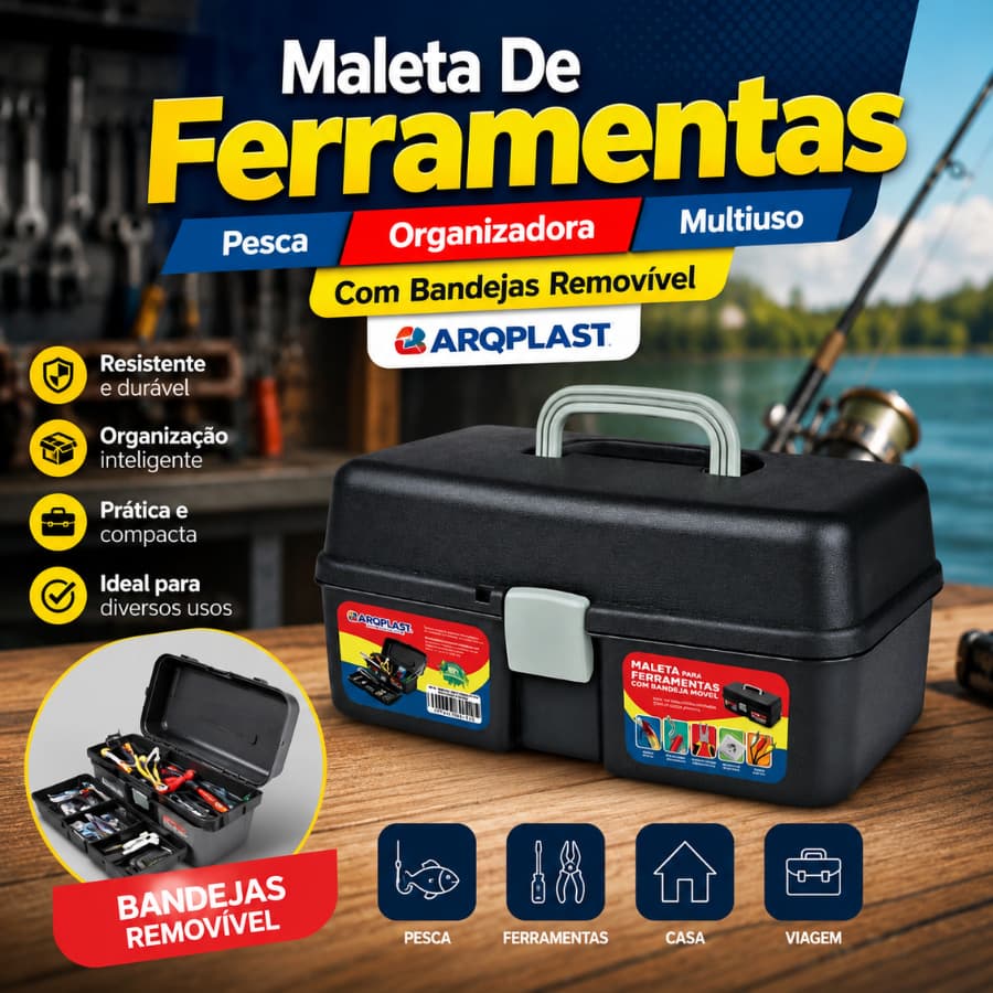 Maleta De Ferramentas Multiuso  Maleta De Ferramentas Pesca Organizadora Multiuso Com Bandeja Móvel