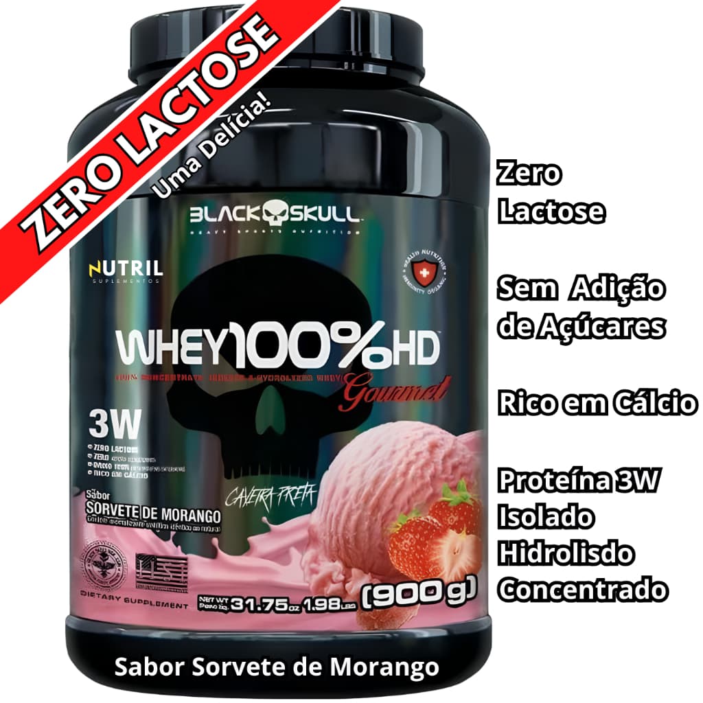 Whey Protein 100% HD Pote GOURMET 900g Pure Concentrado Isolado Hidrolisado Black Skull