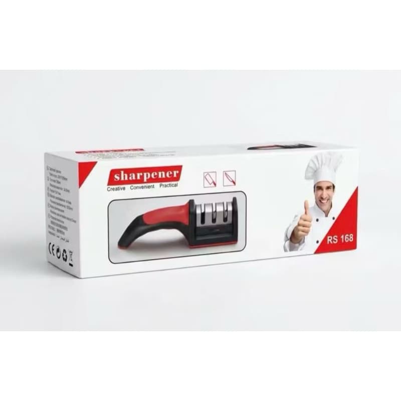 Afiador Facas Profissional 3 Estágios Amolador Manual Cozinha Base Antiderrapante Inox Modelo RS-168