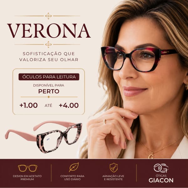 Óculos Armação Verona Leve Confortável Durável Elegante +1.00 Até +4.00