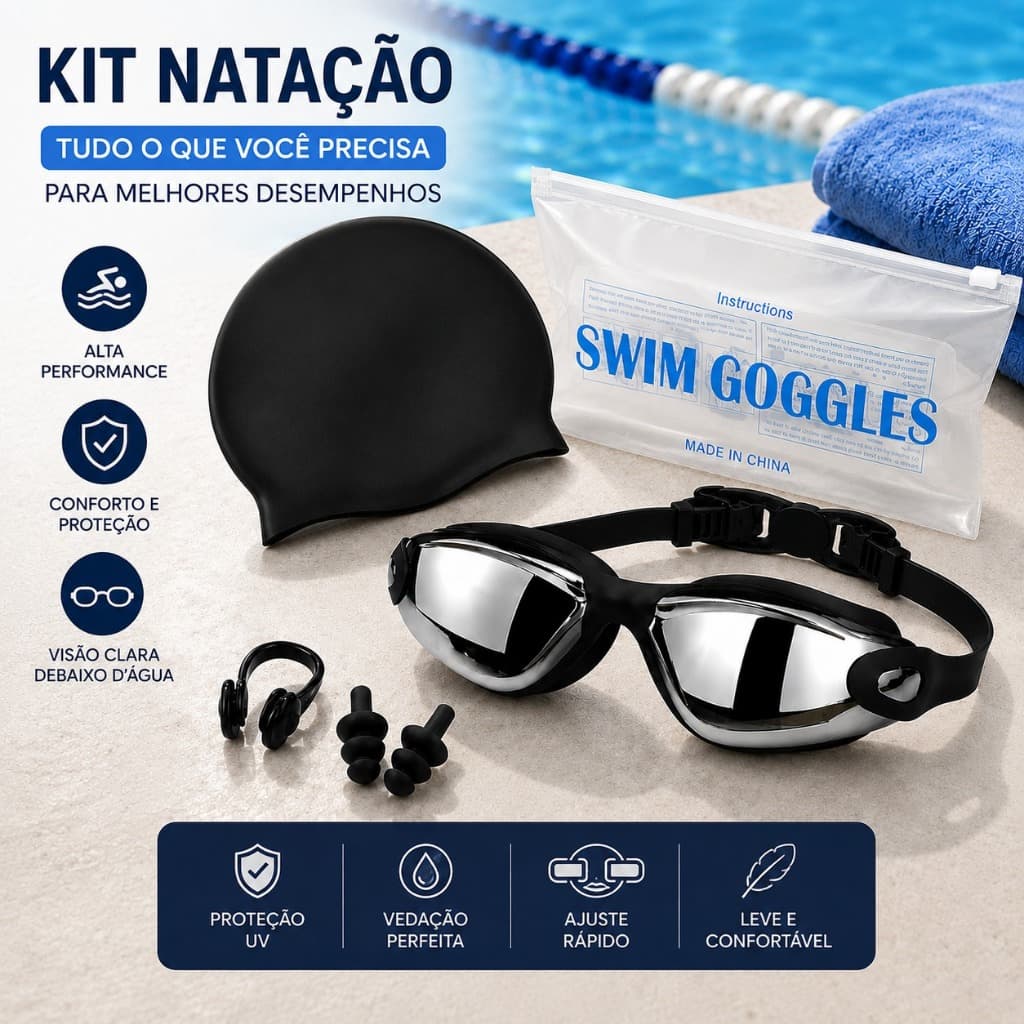 Kit Natação Completo Óculos Touca Protetores Estojo