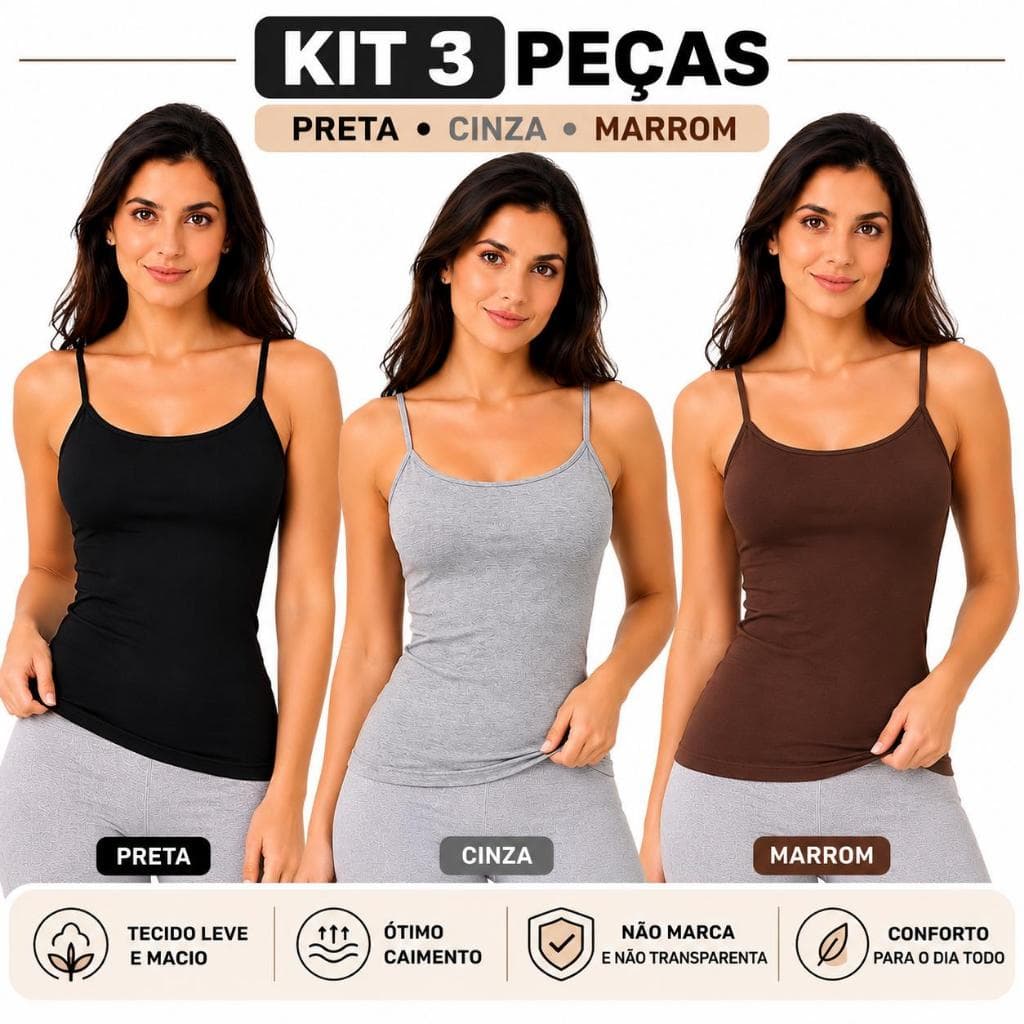 KIT 3 REGATA FEMININA MALHA ALGODÃO