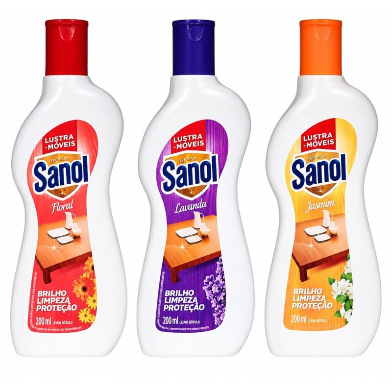 Lustra Móveis Sanol 200ml Lavanda Jasmim Floral – Limpeza, Brilho e Proteção