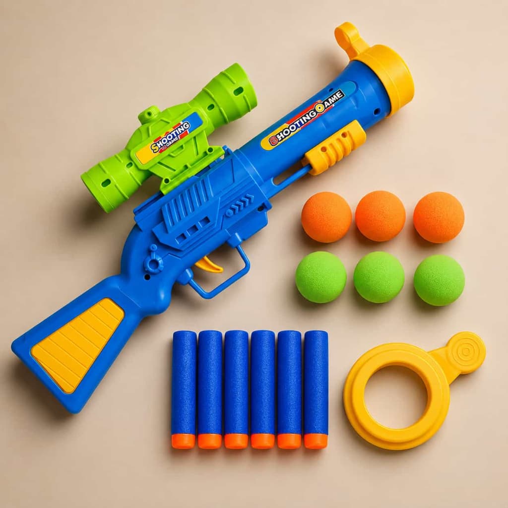 Pistola Lança Bola e Dardo 14 Peças Infantil Brinquedo Diversão Kit 14 Peças Espuma Seguro