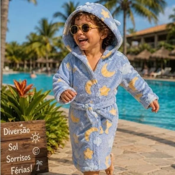 Roupão infantil com estampas que brilham no escuro. Confira os tamanhos na descrição.