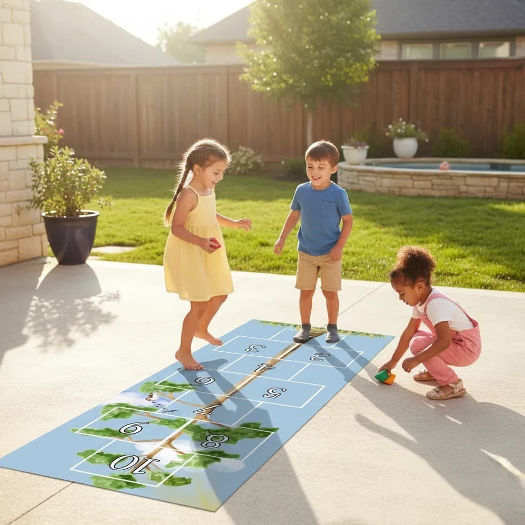 Adesivo de Chao Infantil Amarelinha Ceu Natureza Arvore Educativo Grande 200x70cm Facil Remocao