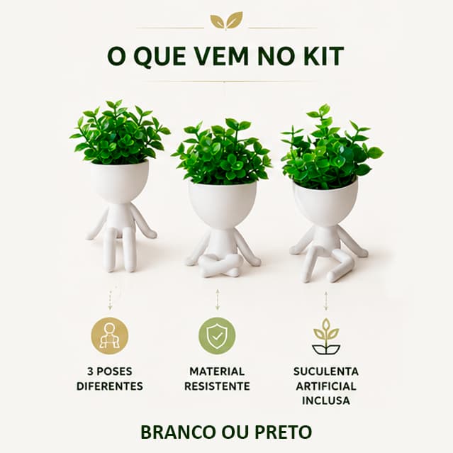 Kit 3 Mini Vasinhos Com Plantas 6cm Robert Plant Cactos Suculentas Lembrancinha Decoração Enfeite